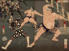Yotsuguruma Daihachi and Kotengu Heisuke Duel during the Battle of the Wrestlers and the..., 1886. Creator: Tsukioka Yoshitoshi.