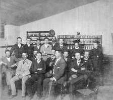 Group posed photo in classroom with Dr Wilton W.R. Love with Chemistry/Pharmacy students, 1894. Creator: Unknown.
