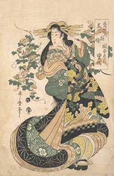 A Courtesan with Morning-glories on the Background. Creator: Utamaro II.