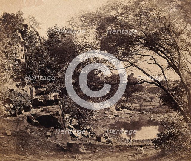 India: the 'Crow's Nest' battery beside a small pond, c1858. Creator: Felice Beato.