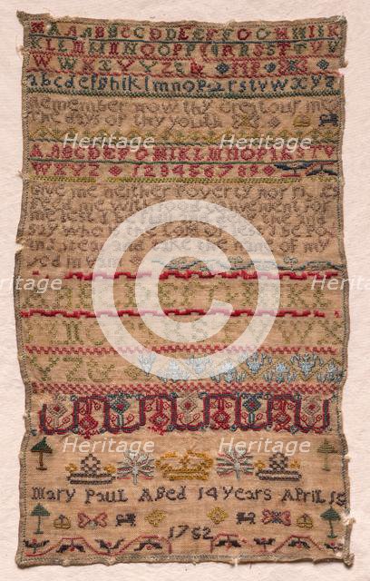 Sampler, 1752. Creator: Unknown.