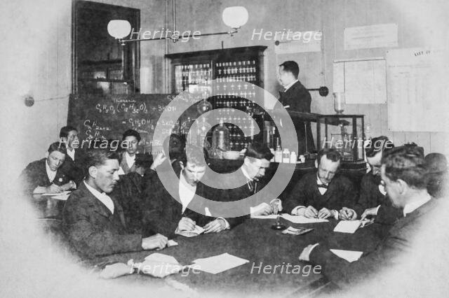 Dr Wilton W.R. Love teaching class with Chemistry/Pharmacy students, 1894. Creator: Unknown.