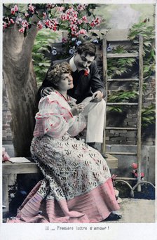 'Premiere Love Letter', vintage French postcard, c1900. Artist: Unknown