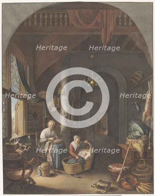 Interior with mother and children, 1799-1856. Creator: Abraham Lion Zeelander.