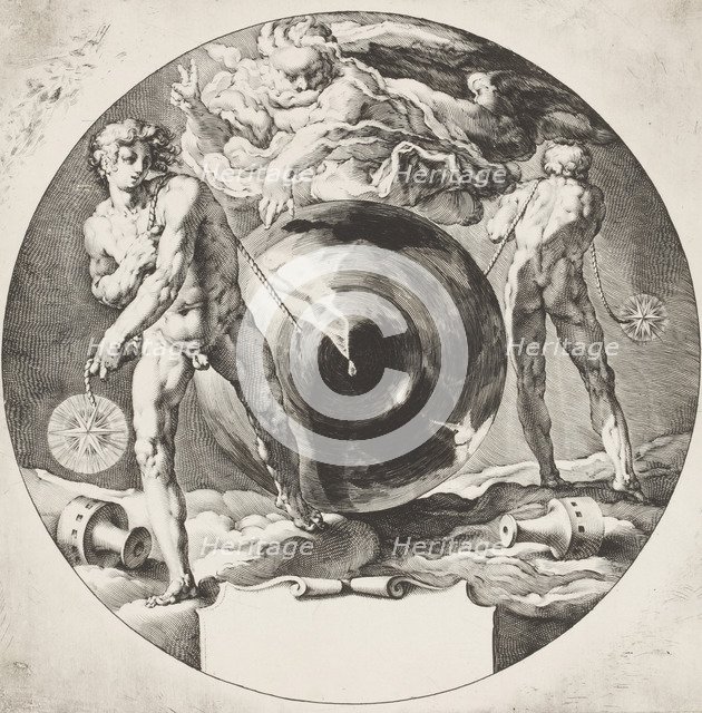 God creates heaven and earth from a sphere representing unformed chaos. From the series The Creatio