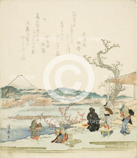 View of Mount Fuji from a tea house, Japan, c. 1820s. Creator: Ikeda Eisen.
