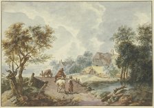 Landscape with trees, a path leading over a bridge in the foreground, late 18th century. Creator: Gottlieb Welte.