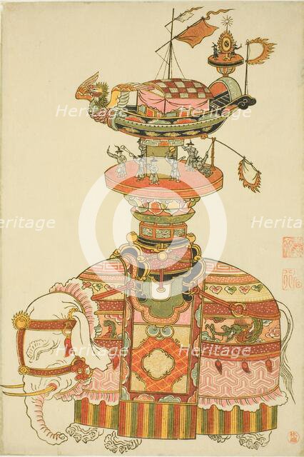 Mechanical Elephant with Festival Barge and Korean Musicians, c. 1765. Creator: Komatsuya Hyakki.