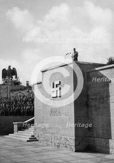 Adolf Hitler giving a speech at the Luitpold Arena, Nuremberg, Germany, 1936. Artist: Unknown