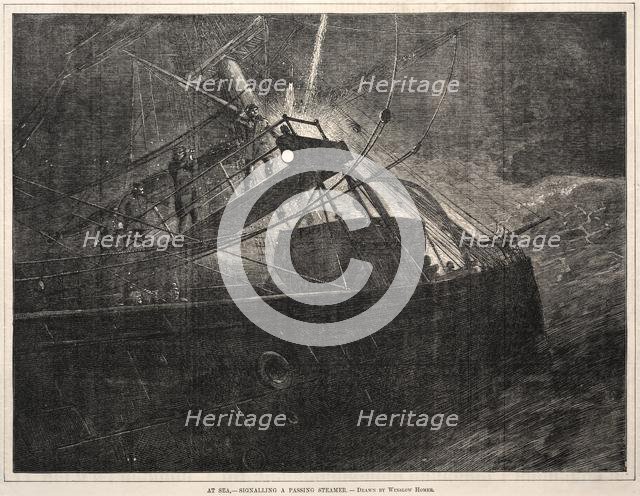 At Sea, Signalling a Passing Steamer, 1871. Creator: Winslow Homer (American, 1836-1910).
