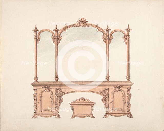 Design for a Mirrored Sideboard with Rococo Ornament, and Casket, early 19th century. Creator: Anon.