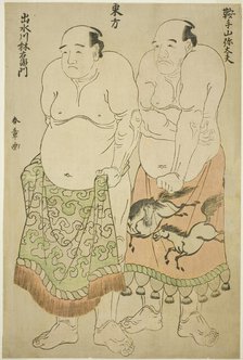 Sumo Wrestlers of the Eastern Group: Kurateyama Yadayu (right), and Izumigawa...(left), c1780. Creator: Shunsho.