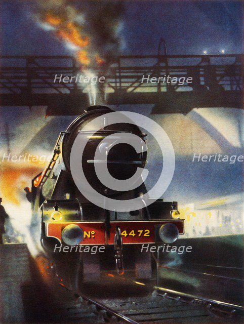 'The "Flying Scotsman", famous locomotive No. 4472, leaving  King's Cross', 1935. Creator: Unknown.