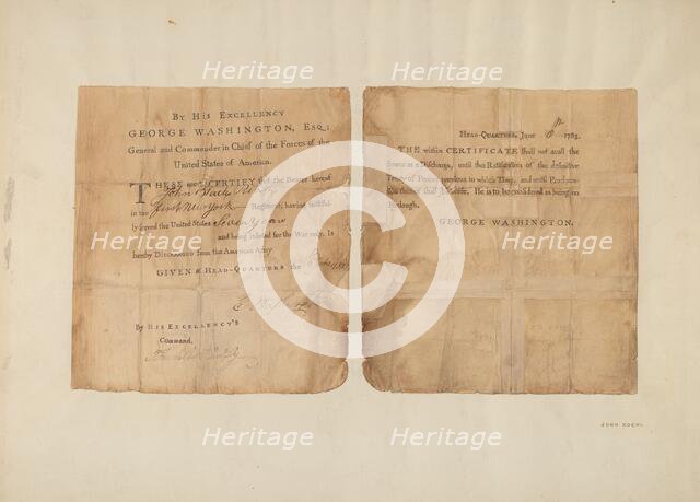 Certificate (army discharge), 1935/1942. Creator:  John Koehl.