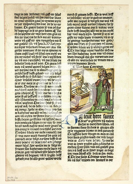 Saint Conrad from Der Heiligen Leben, Winterteil (Lives of the Saints..., 1487...assembled 1929. Creators: Unknown, Simon Koch, Jacobus de Voragine, Wilhelm Ludwig Schreiber.