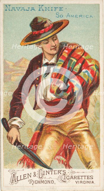 Navaja Knife, South America, from the Arms of All Nations series (N3) for Allen & Ginter C..., 1887. Creator: Allen & Ginter.