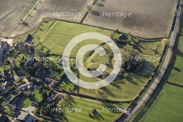 Earthwork remains of a motte and bailey castle and ridge and furrow cultivation, Seckington, 2022. Creator: Damian Grady.