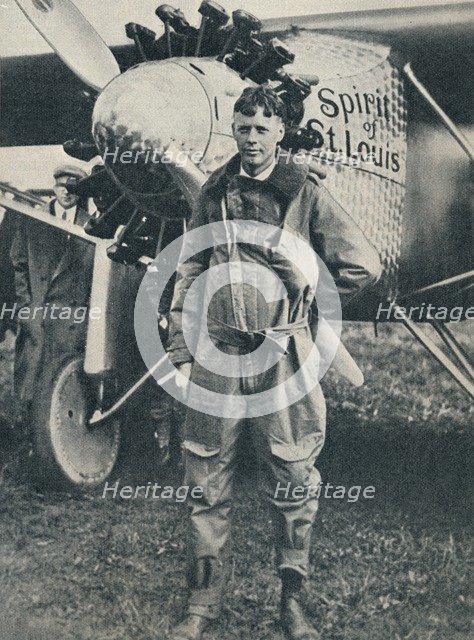 American aviator Charles Lindbergh and his plane, 'Spirit of St Louis', c1927 (c1937). Artist: Unknown.