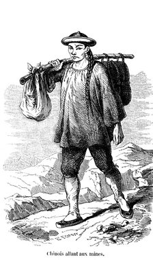 Chinese prospector in the Californian gold fields, 1853. Artist: Unknown