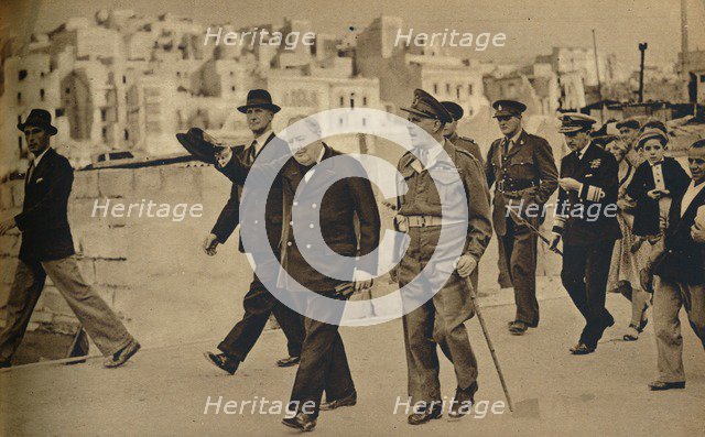 'Mr. Churchill called at Malta, where he is seen with Field-Marshal Lord Gort', 1943-1944. Artist: Unknown.