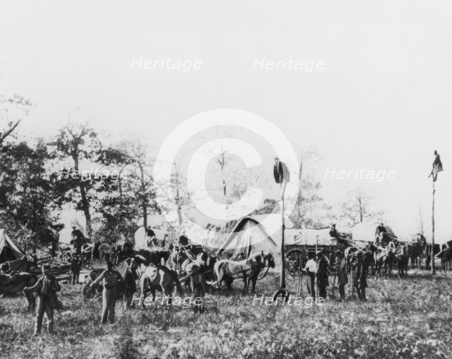Telegraph construction camp during the American Civil War, 1861-1865. Artist: Unknown