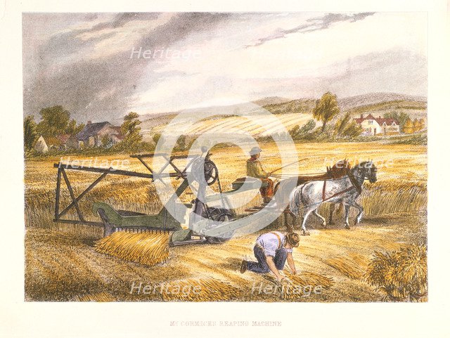 Cyrus McCormick's reaping machine of 1831 (patented 1834), c1851.  Artist: Anon