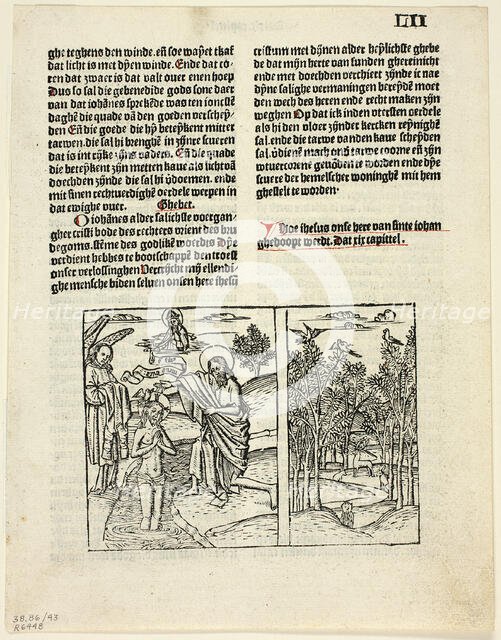 The Baptism of Christ and Forest Scene from Leven Christi (Life of Christ), Plate 43...1929. Creators: Unknown, Pieter van Os, Ludolph of Saxony, Wilhelm Ludwig Schreiber.