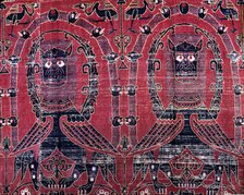 Tapestry of 'Las Brujas', silk fabric decorated with alternating monsters and..., 12th century. Creator: Unknown.