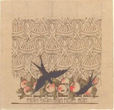 Ornamental design with two birds pecking at fruit, c.1890s. Creator: Karel Vitezslav Masek.
