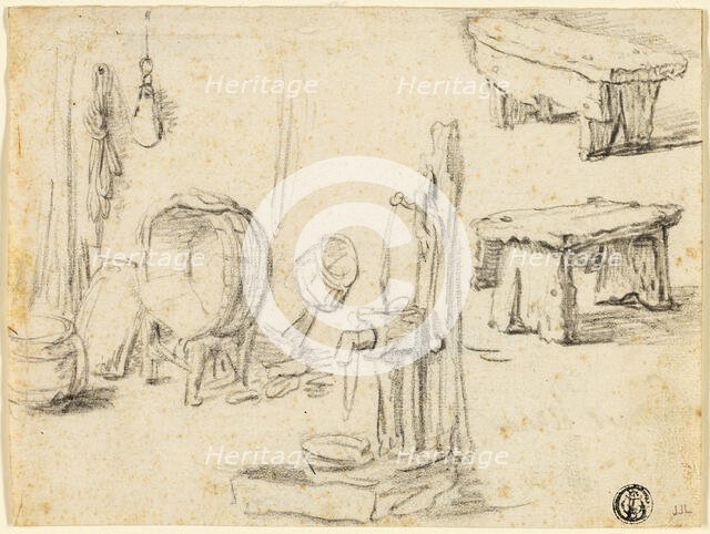 Sketches of Pump, Washtub, Benches, n.d. Creator: Unknown.