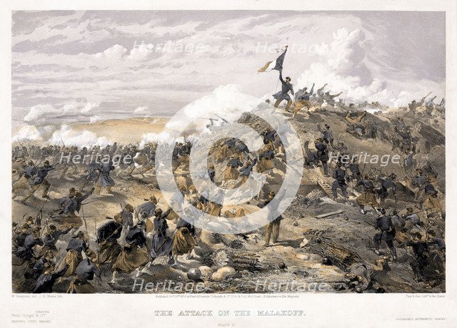 Attack on the Malakoff redoubt on 7 September 1855, 1855. Artist: Simpson, William (1832-1898)