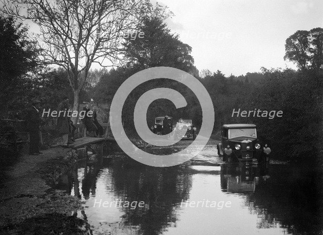 Cars taking part in the Bugatti Owners Club car treasure hunt, 25 October 1931. Artist: Bill Brunell.