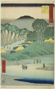 Kakegawa: Crossing the Forty-eight Rapids on the Akiba Road (Kakegawa, Akiba michi shijuha..., 1855. Creator: Ando Hiroshige.