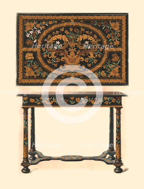 Table inlaid with marquetry., 1905. Artist: Shirley Slocombe.