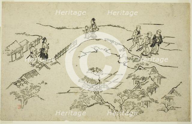 Emon Hill, from the series "The Appearance of Yoshiwara (Yoshiwara no tei)", c. 1681/84. Creator: Hishikawa Moronobu.