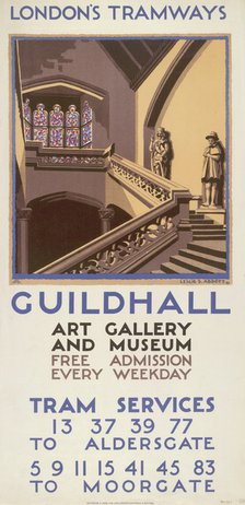 'Guildhall Art Gallery and Museum', London County Council (LCC) Tramways poster, 1927. Artist: Leslie S Abbott