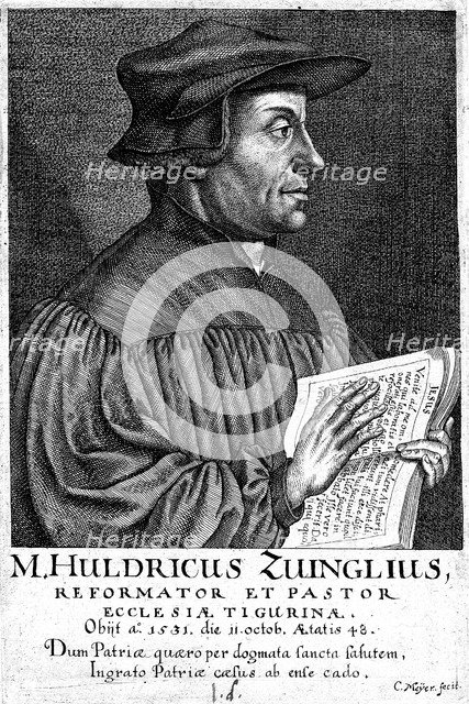 Ulrich Zwingli, Swiss Reformation divine, c1530 (1650). Artist: Conrad Meyer