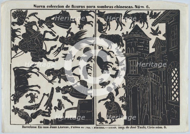 Sheet 6 of figures for Chinese shadow puppets, 1859. Creator: Juan Llorens.