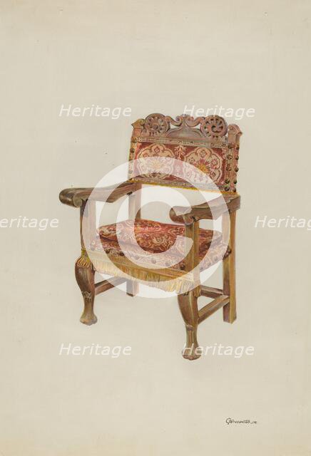 Hand-carved Armchair, c. 1937. Creator: Gerald Transpota.