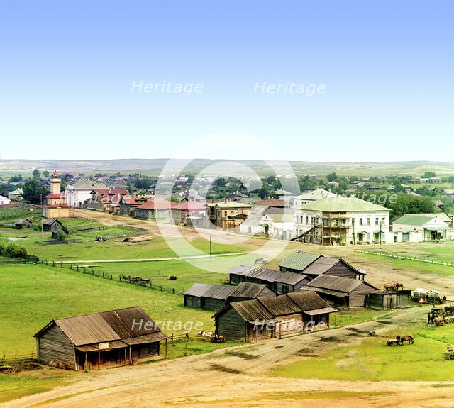 General view of the city of Kirillov from the bell tower of the Kazan Cathedral, 1909. Creator: Sergey Mikhaylovich Prokudin-Gorsky.