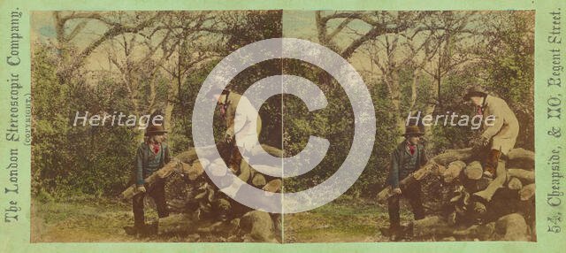 Men on logs, about 1865. Creator: London Stereoscopic & Photographic Co.