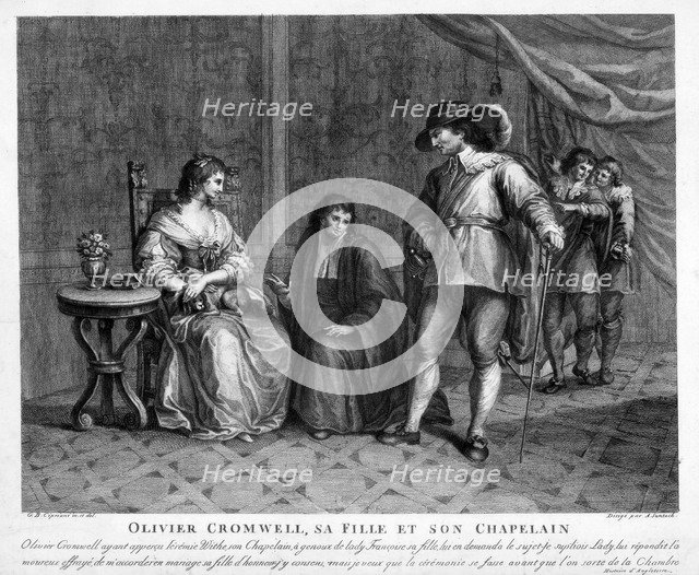 Oliver Cromwell, his daughter and his chaplain, 17th century.Artist: A Suntach