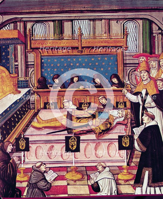 Death of Charlemagne (814) miniature, 14th century.