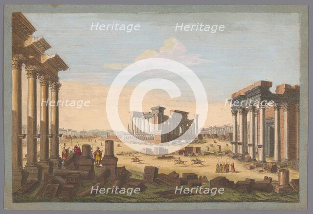 View of the ruins of monuments at Palmyra seen from the northwest side, 1756. Creator: Unknown.