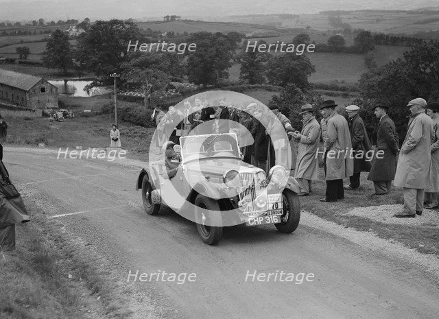 Singer B37 1.5 litre sports of DE Harris competing in the South Wales Auto Club Welsh Rally, 1937 Artist: Bill Brunell.