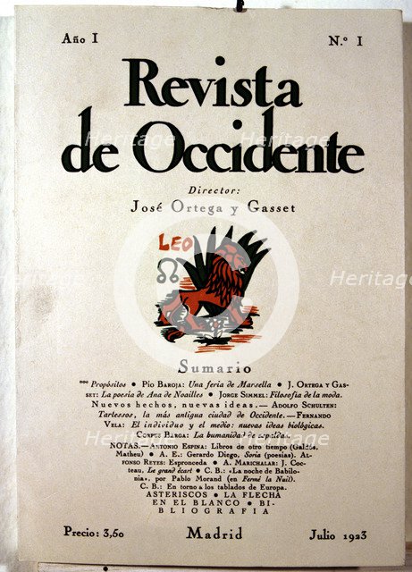 Cover of 'Revista de Occidente'  No. 1. July 1932 magazine founded and directed by José Ortega y …