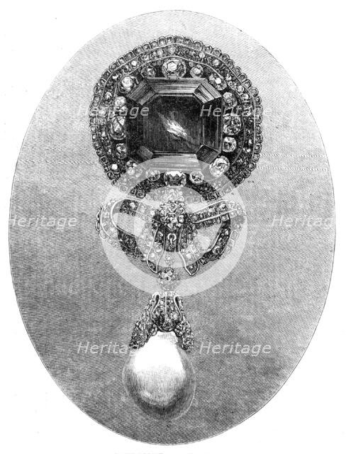 The International Exhibition: emerald and diamond brooch exhibited by Mr. Harry Emanuel, 1862. Creator: Unknown.