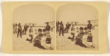 Family portrait at the beach, probably New York, about 1878. Creator: Halls.