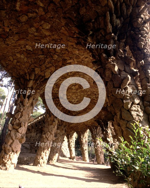 Detail of the columns walk in the Güell Park, designed by architect Antoni Gaudi between 1900/14.