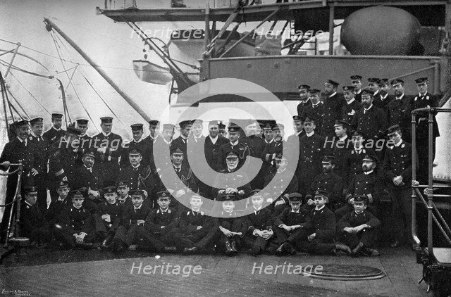 Admiral Lord Walter Kerr and his officers on the quarterdeck of his flagship, HMS 'Majestic', 1896.Artist: Gregory & Co